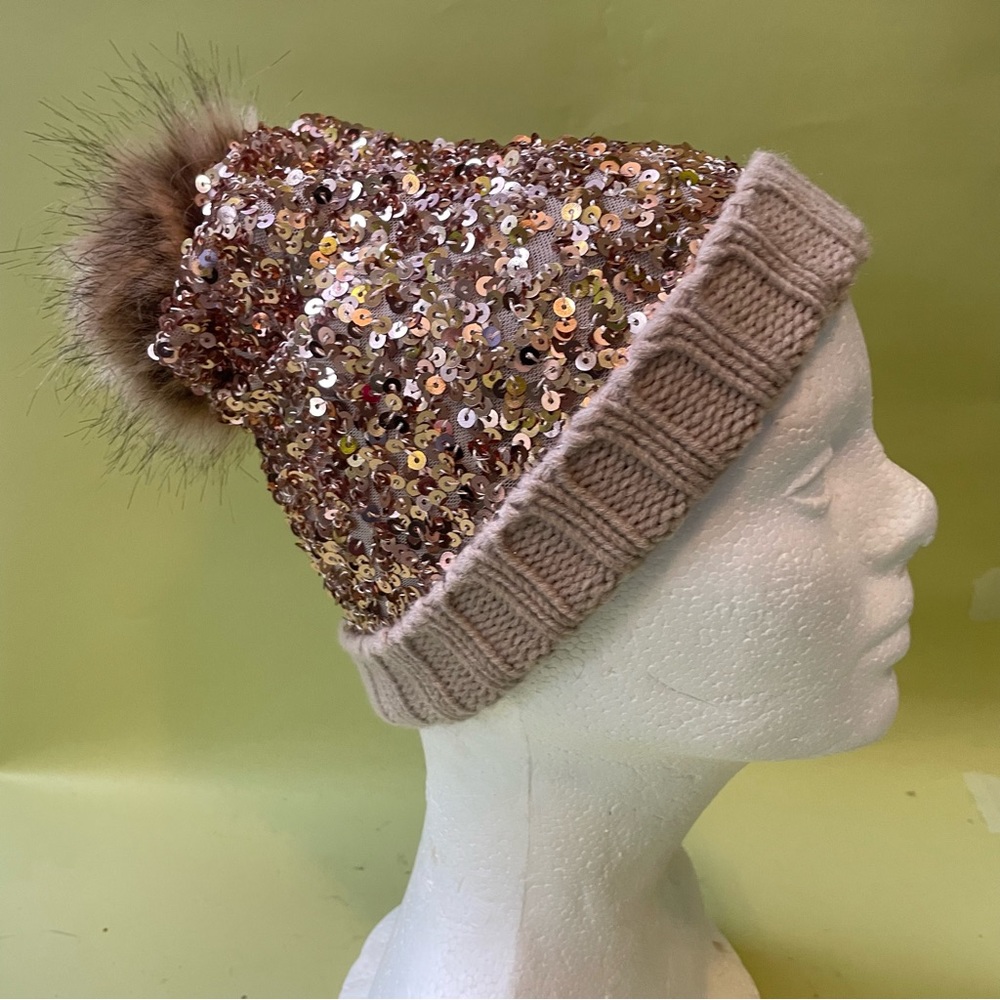 Cocoa/gold Mia Joe knitted hat